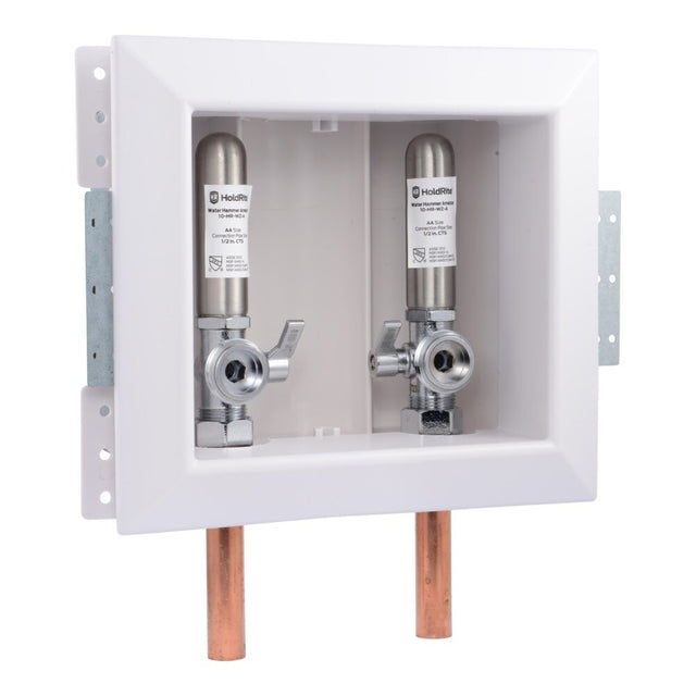 HoldRite HR-WRA-M 1/2 in. Copper x 3/4 in. Male Hose Thread Fire Rated Washing Machine Outlet Box with Water Hammer Arrestors