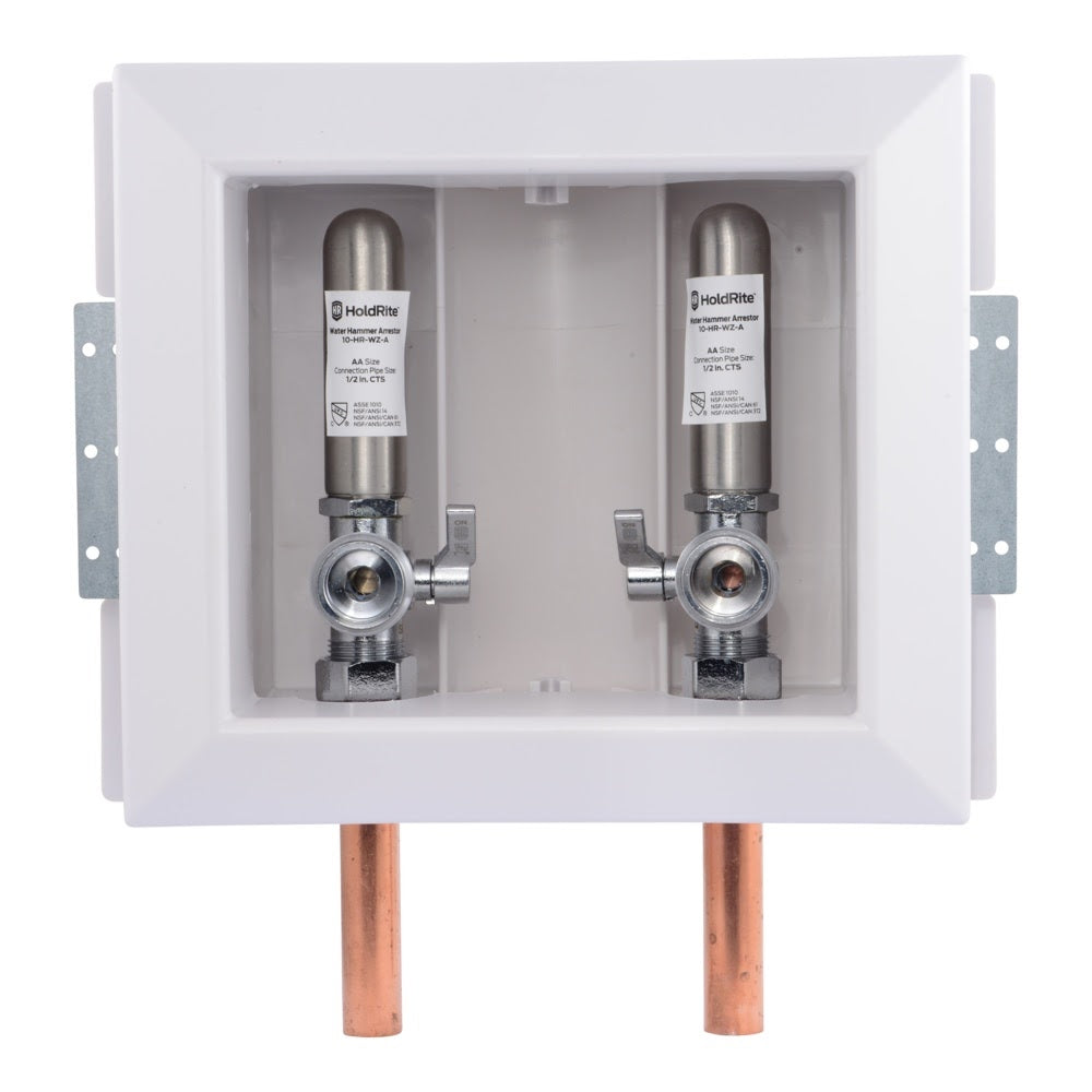HoldRite HR-WRA-M 1/2 in. Copper x 3/4 in. Male Hose Thread Fire Rated Washing Machine Outlet Box with Water Hammer Arrestors - 2