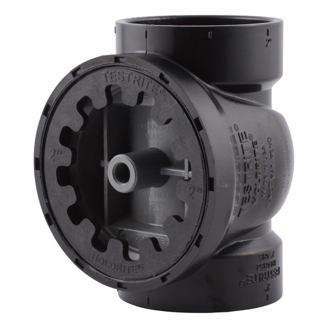 HoldRite TRABS2A 2 in ABS DWV Test Cleanout Tee with Plug and Spanner Ring