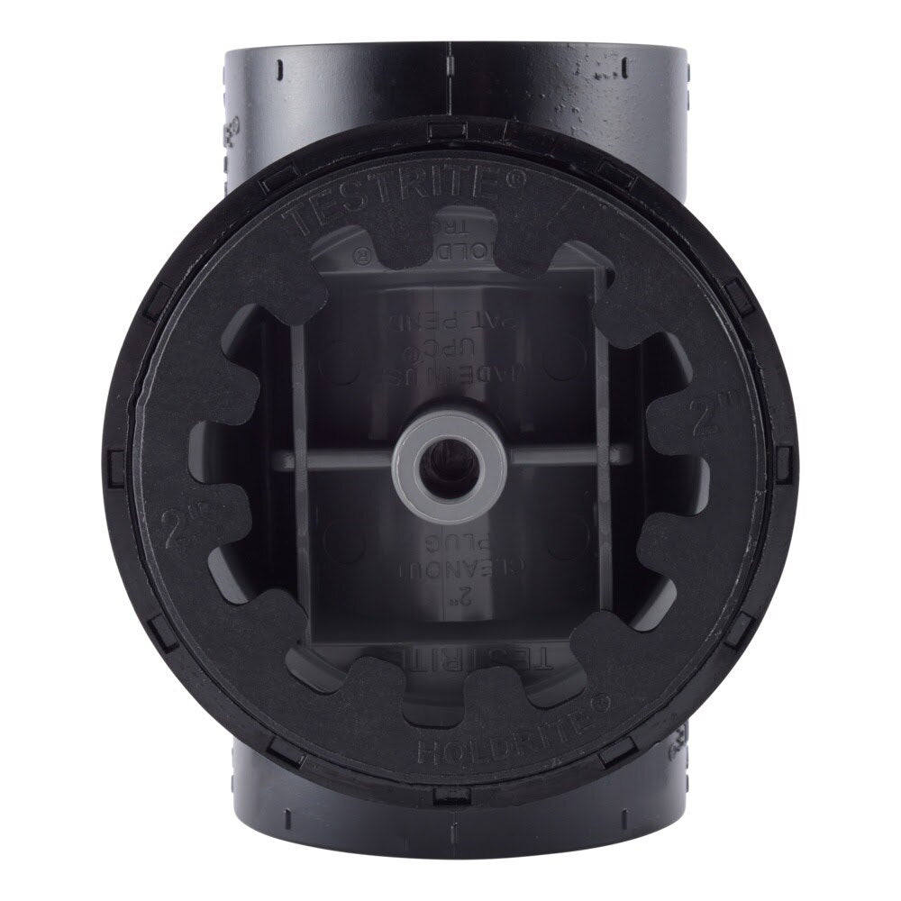 HoldRite TRABS2A 2 in ABS DWV Test Cleanout Tee with Plug and Spanner Ring - 3