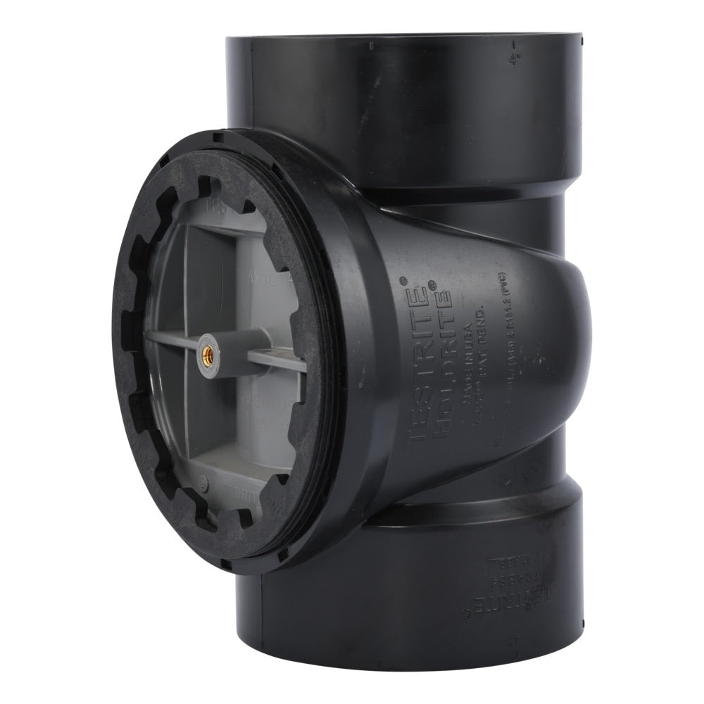 HoldRite TRABS4A-B 4 in. ABS DWV Test Cleanout Tee with Spanner Ring and Brass Insert Plug