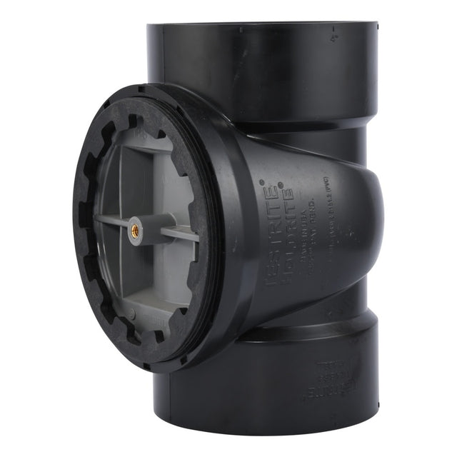 HoldRite TRABS4A-B 4 in. ABS DWV Test Cleanout Tee with Spanner Ring and Brass Insert Plug