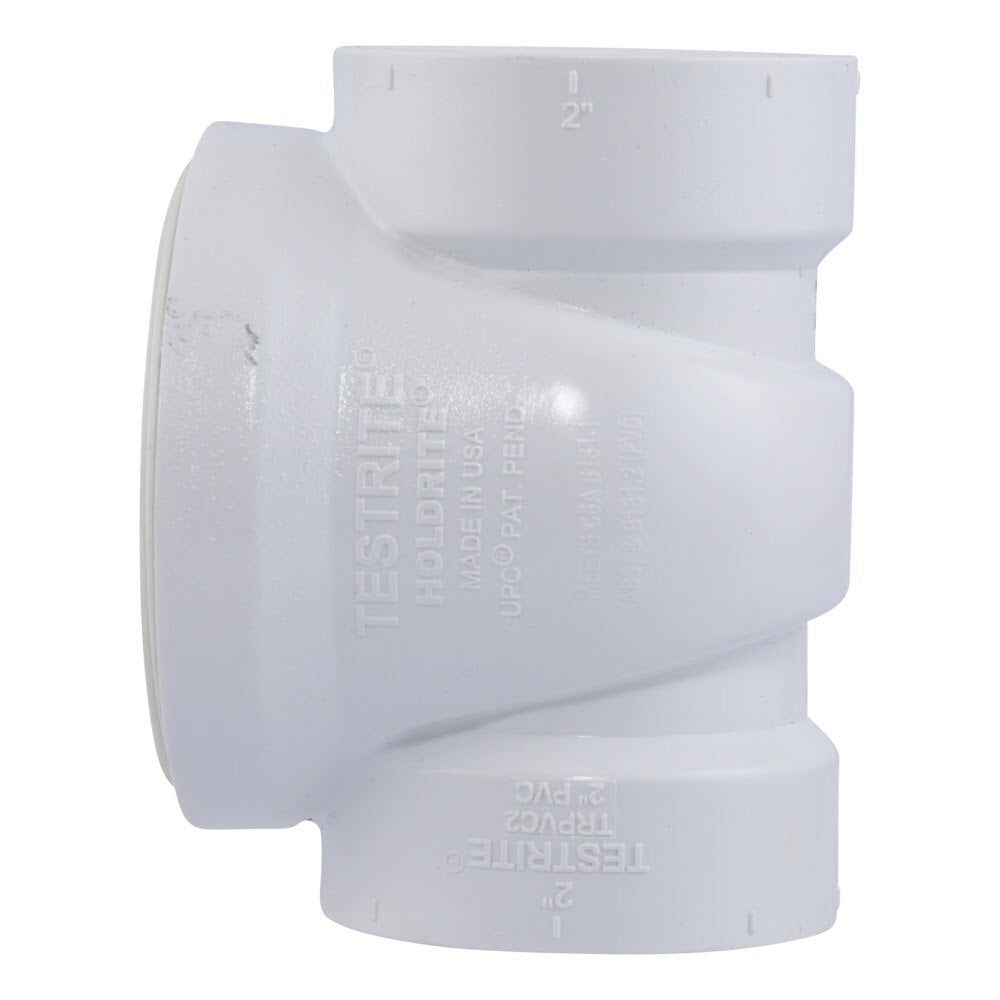 HoldRite TRPVC2A-B 2 in. PVC DWV Test Cleanout Tee with Spanner Ring and Brass Insert Plug - 3