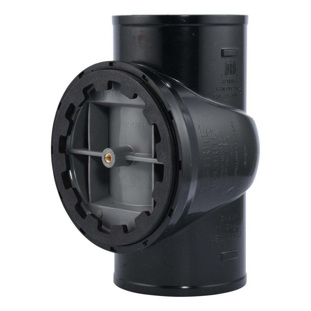 HoldRite TRPVCNH4A-B 4 in. PVC No-Hub DWV Test Cleanout Tee Assembly with Brass Insert Plug
