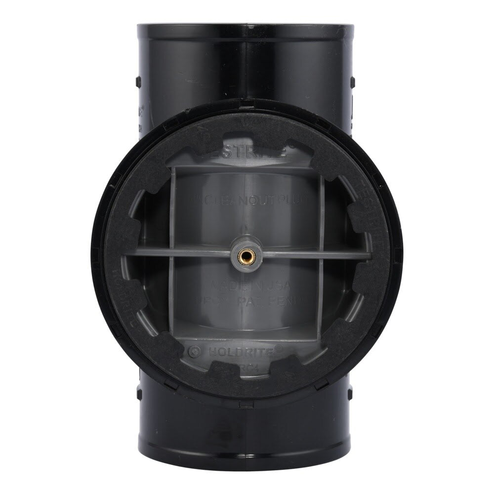 HoldRite TRPVCNH4A-B 4 in. PVC No-Hub DWV Test Cleanout Tee Assembly with Brass Insert Plug - 2