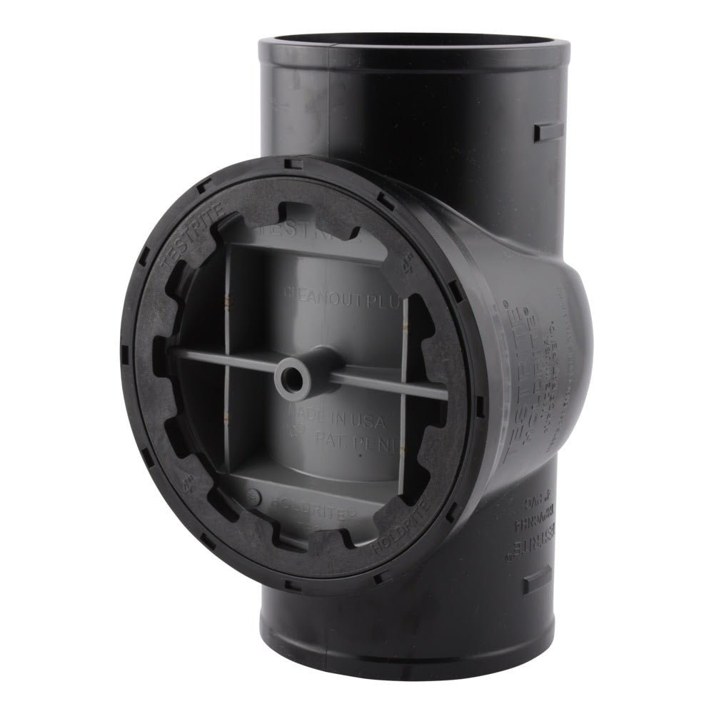 HoldRite TRPVCNH4A 4 in PVC No Hub DWV Test Cleanout Tee with Spanner Ring and Plug
