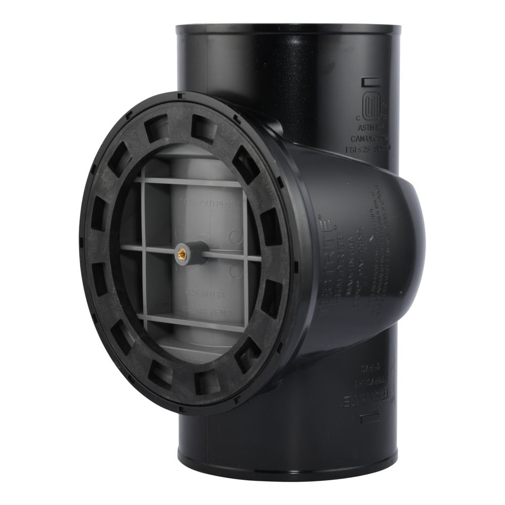 HoldRite TRPVCNH6A-B 6 in. PVC No-Hub DWV Test Cleanout Tee with Brass Insert Plug