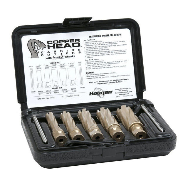 Hougen 18002 Copperhead Carbide Annular Cutter Kit 2" DOC 9/16" to 1-1/16" (5 Cutter Kit)