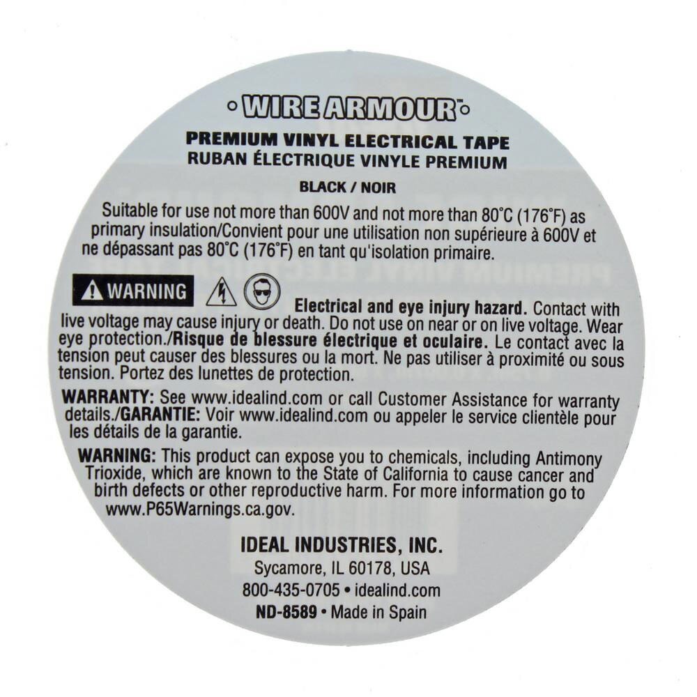 IDEAL Industries 46-88 Wire Armour Heavy-Duty Professional-Grade Vinyl Electrical Tape, 8.5 Mil - 3