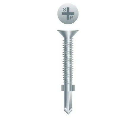 Intercorp Strong-Point Fasteners R212 12-24 x 2-1/2 Phillips Flat Head Reamer with Wings Zinc-Plated Self-Drilling Screw for Wood to Metal (1.5M Per Box)