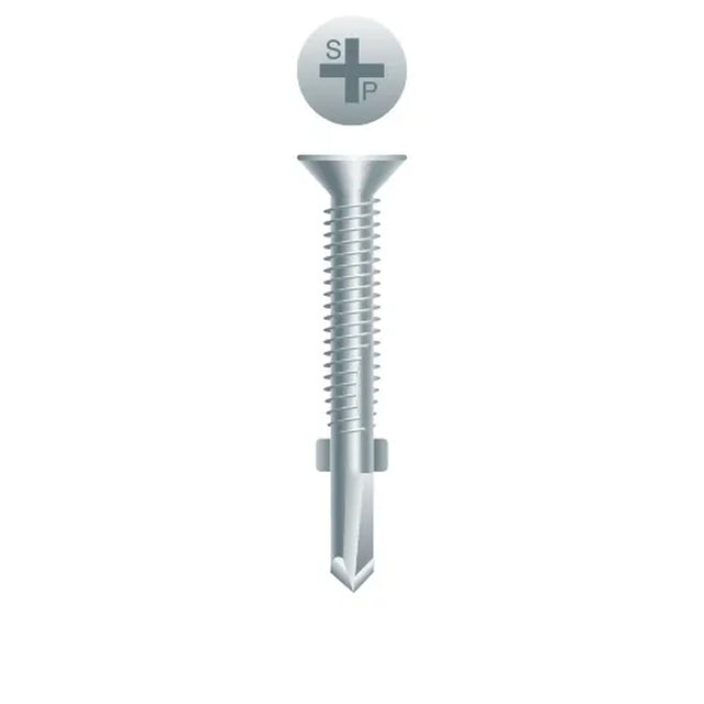Intercorp Strong-Point Fasteners R212 12-24 x 2-1/2 Phillips Flat Head Reamer with Wings Zinc-Plated Self-Drilling Screw for Wood to Metal (1.5M Per Box)