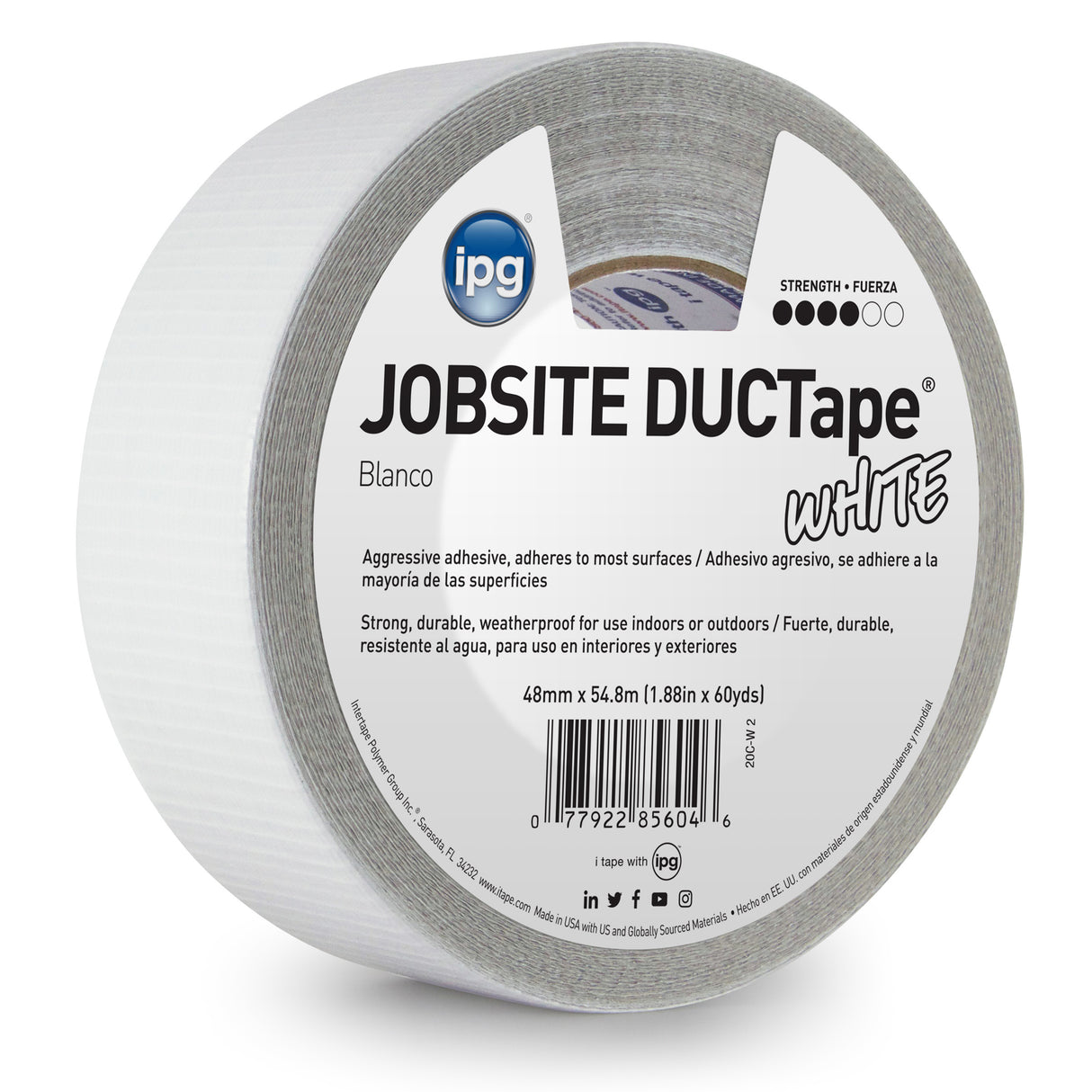 Intertape 91409 AC20 Colors 9 Mil Utility Duct Tape - White 48MM X 54.8M IPG-IPG 24