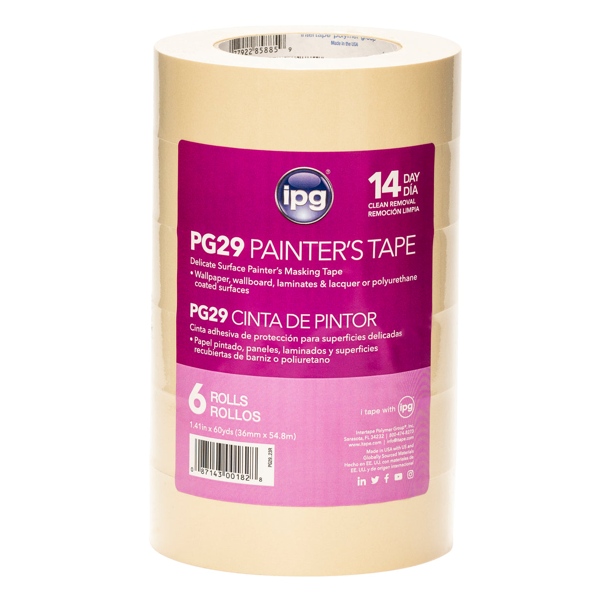 Intertape PG29..23R PG29 Low Tack Premium Paper Masking Tape - Natural 36MM X 54.8M IPG-PLN 24