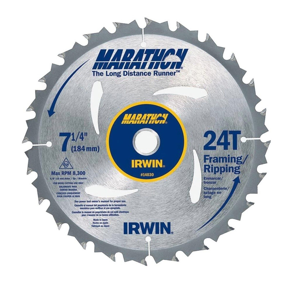 Irwin 14030 7-1-4" 24T Framing Ripping Marathon Circular Saw Blade 5-8" Arbor