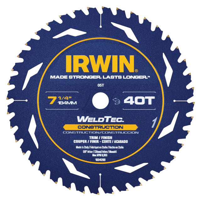 Irwin 1934298 7-1/4" 40T Weldtec Construction Saw Blade