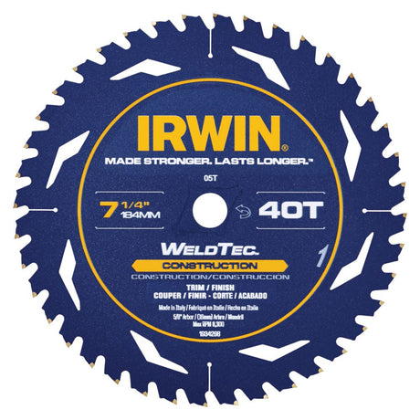 Irwin 1934299 7-1/4" 40T Weldtec Construction Saw Blade Clamshell