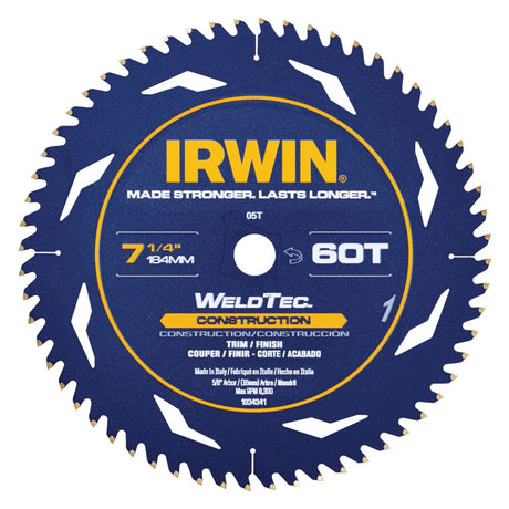 Irwin 1934342 7-1/4" 60T Weldtec Construction Saw Blade Clamshell