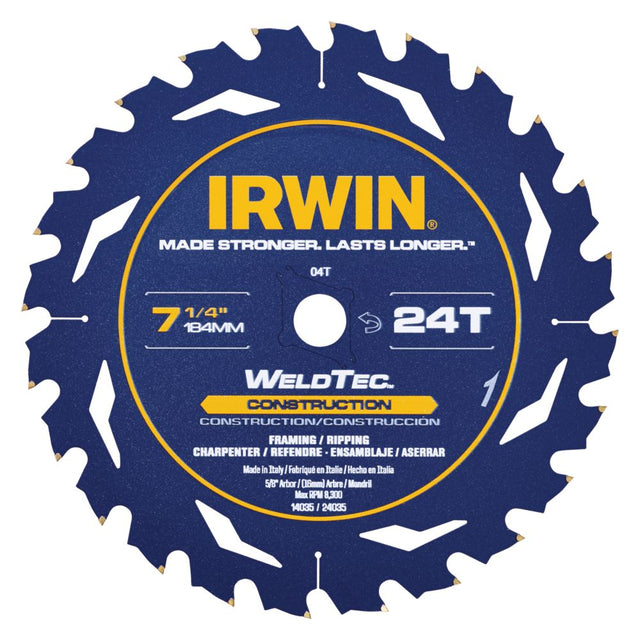 Irwin 14035 7-1/4" 24T Weldtec Construction Saw Blade