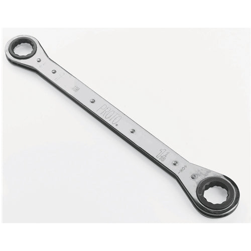 Proto J1198 Full Polish Finish SAE 1", 1-1/16" Ratcheting Double Box End Wrench, 12 Point