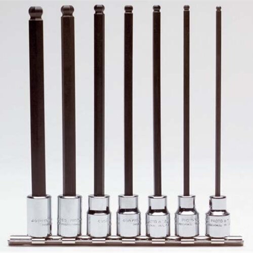 Proto J4900BD 3/8" Drive 7-Piece Ball Style Extra Long Hex Bit Socket Set, 1/8" - 3/8"