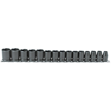 Proto J74204 1/2 Drive 15 Pc. Metric Socket Set - 6 Point