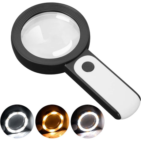 JMH JMH-030 3X Handheld Magnifying Glass with 18 LED Light and 3.15" Lens