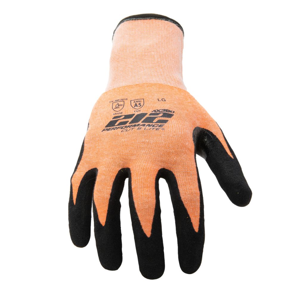 212 Performance AXA5-09-010 AX360 Seamless Foam Nitrile-dipped Cut Resistant Hi-Viz Gloves (EN Level E, ANSI A5), Large Orange - 2