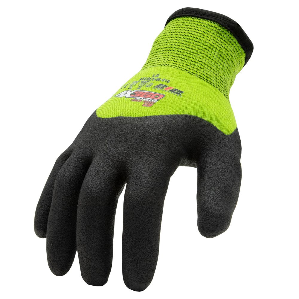 212 Performance AXCGC5-88-008 AX360 Seamless Nitrile-dipped Cut Resistant Cold Weather Hi-Viz Gloves (EN Level 5), Small Green;Black