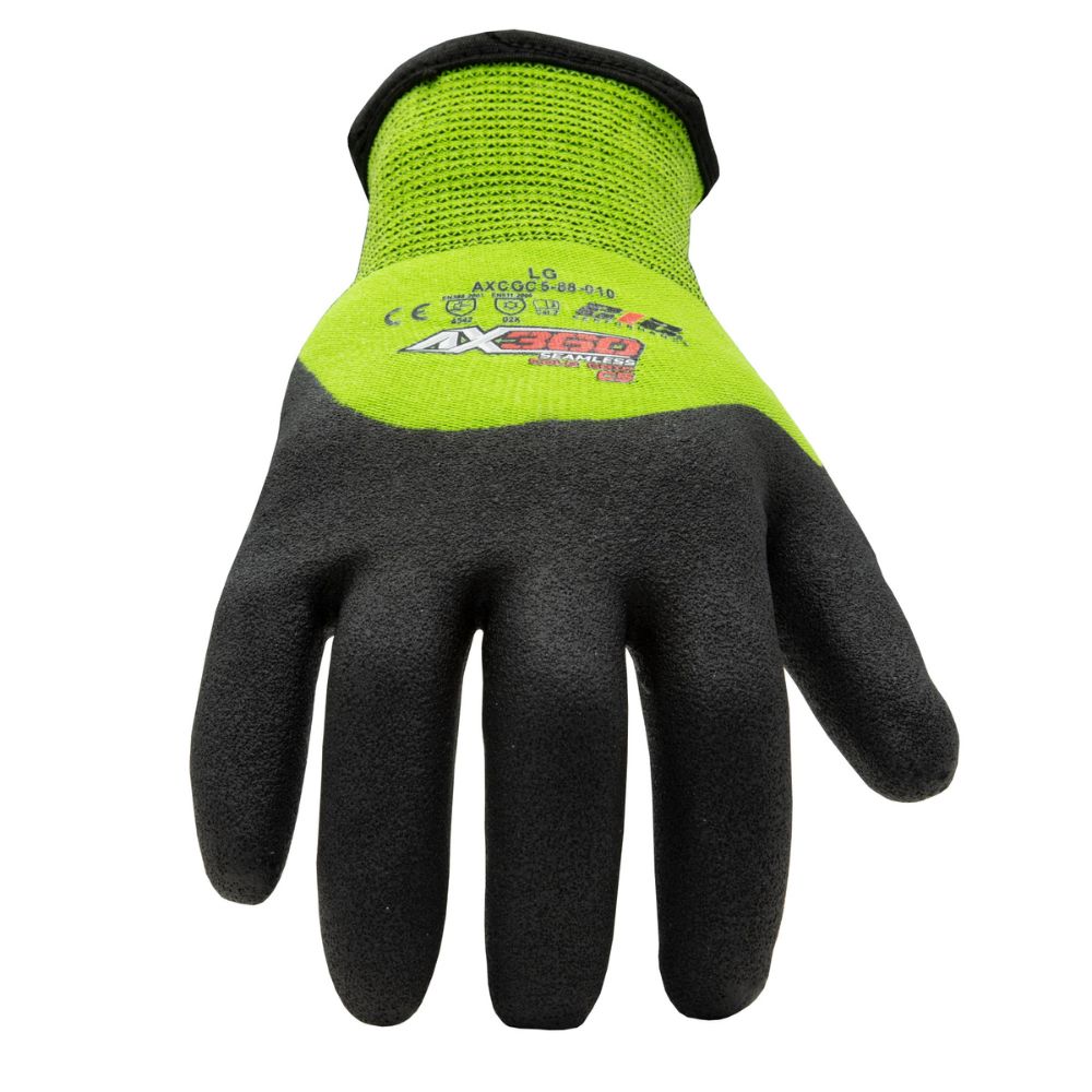 212 Performance AXCGC5-88-008 AX360 Seamless Nitrile-dipped Cut Resistant Cold Weather Hi-Viz Gloves (EN Level 5), Small Green;Black - 3