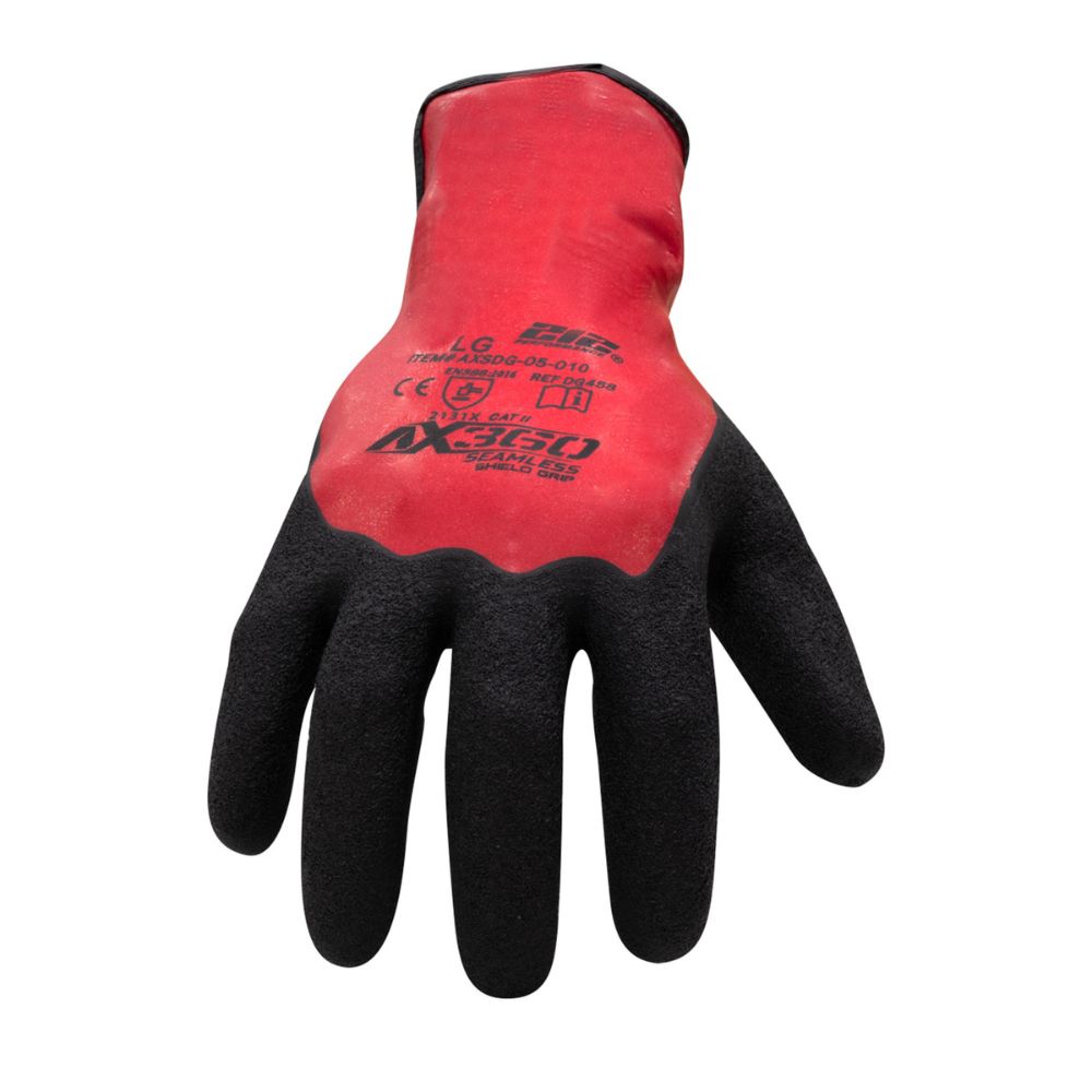 212 Performance AXSDG-05-008PR AX360 Shield Grip Latex-dipped Gloves, Small Black;Red - 2