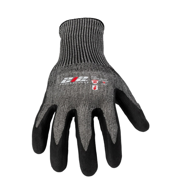 JS Products SC5A-06-010 Nitrile Foam Dipped ANSI A5 Cut Resistant Touchscreen Work Gloves Large Black Gray