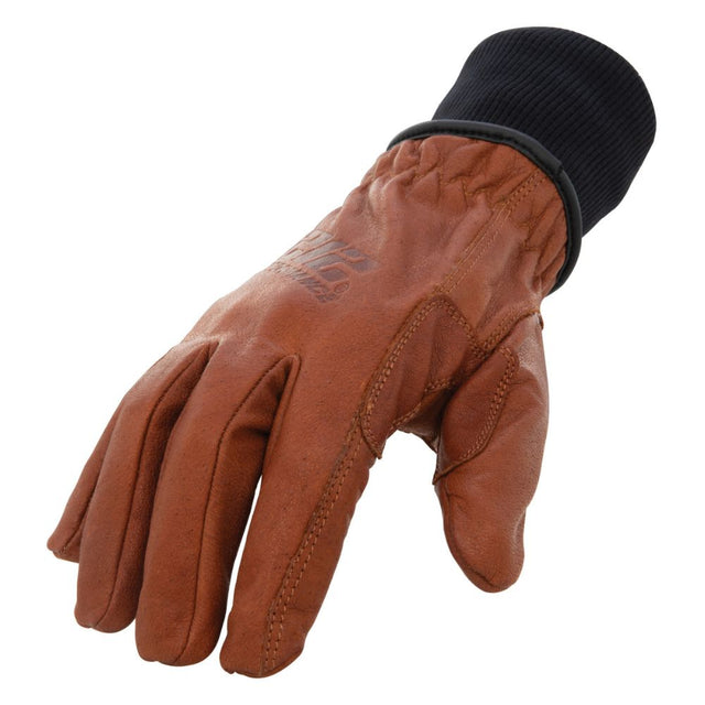 212 Performance TKLDC3-0808 Fleece Lined ANSI A3 Cut Resistant Buffalo Leather Driver Winter Work Glove with Rib Knit Cuff in Russet Brown, Small Brown