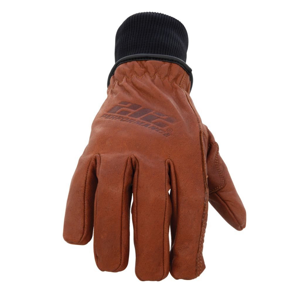 212 Performance TKLDC3-0810 Fleece Lined ANSI A3 Cut Resistant Buffalo Leather Driver Winter Work Glove with Rib Knit Cuff in Russet Brown, Large Brown - 2