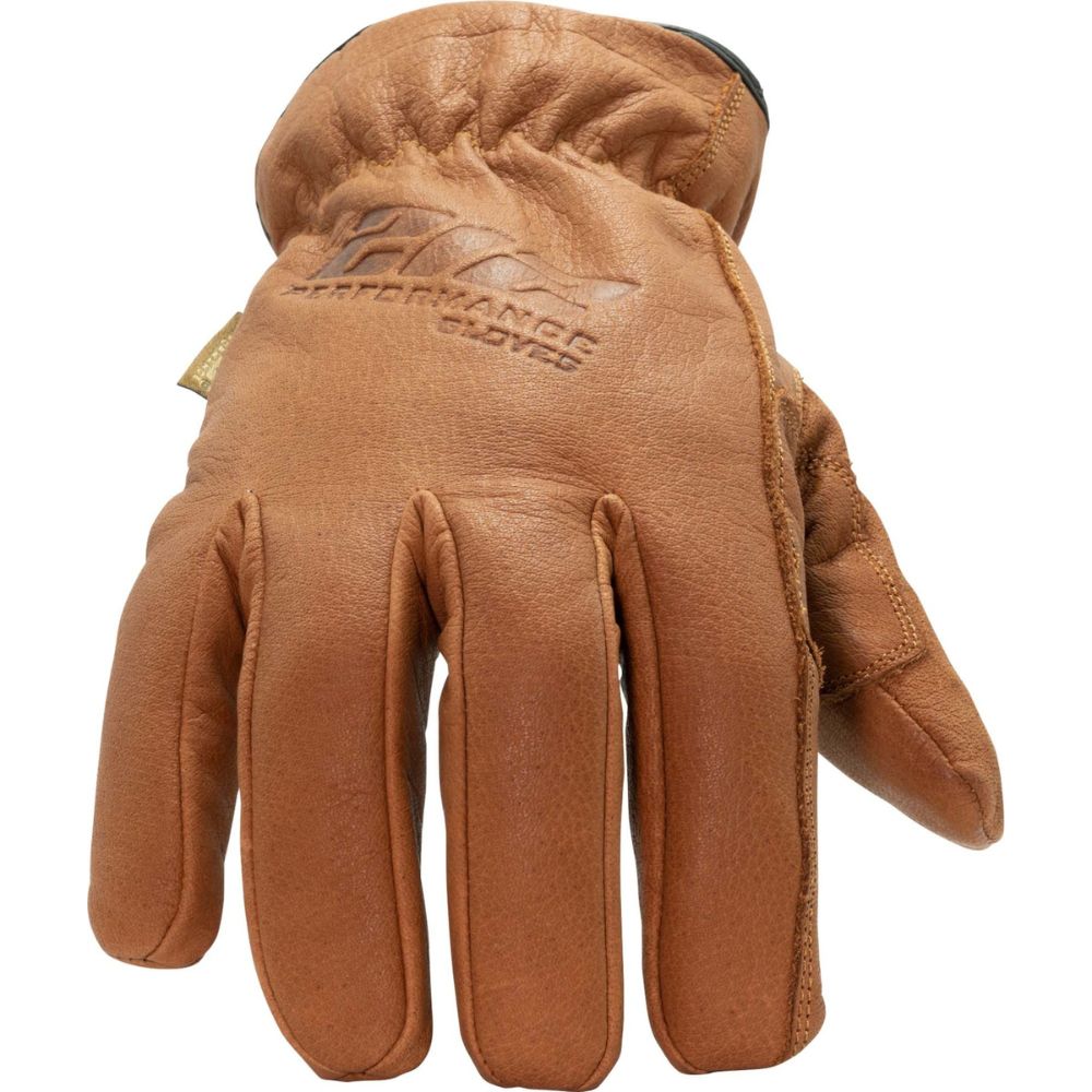 212 Performance TLDWP-0809 Fleece Lined Buffalo Leather Driver Winter Work Glove in Russet Brown, Medium Brown - 2