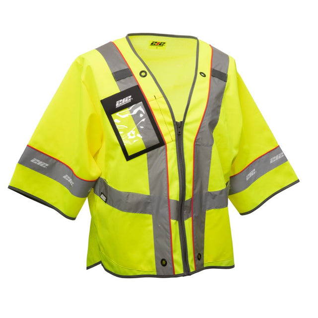 212 Performance VSTPREM-8808 Premium Multi-Purpose Hi-Viz Safety Vest with Windowed Badge Pocket, Small Yellow;Reflective Gray