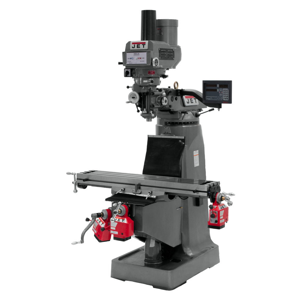 Jet JT9-690094 JTM-4VS Mill 3-Axis Newall DP700 DRO (Knee) X Y Z-Axis Feeds Draw Bar