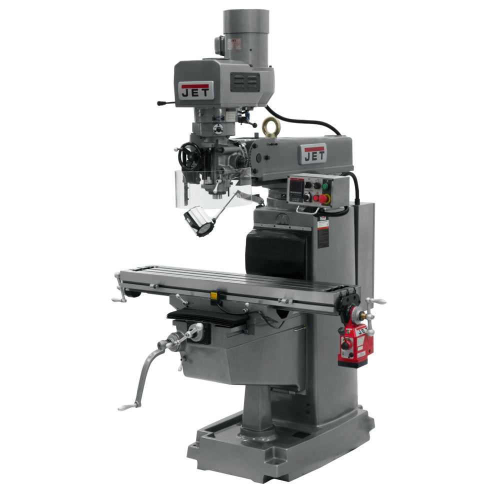 Jet JT9-690642 JTM-1050EVS2 Mill With 3-Axis Knee, Newall DP700, X & Y Powerfeeds, Air Powered Draw Bar