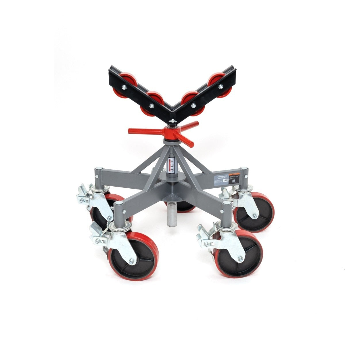 Jet JT1-3808 JPJ-L5L-SR Adjustable Low 5 Leg Pipe Jack Stand with Casters and Steel Rollers