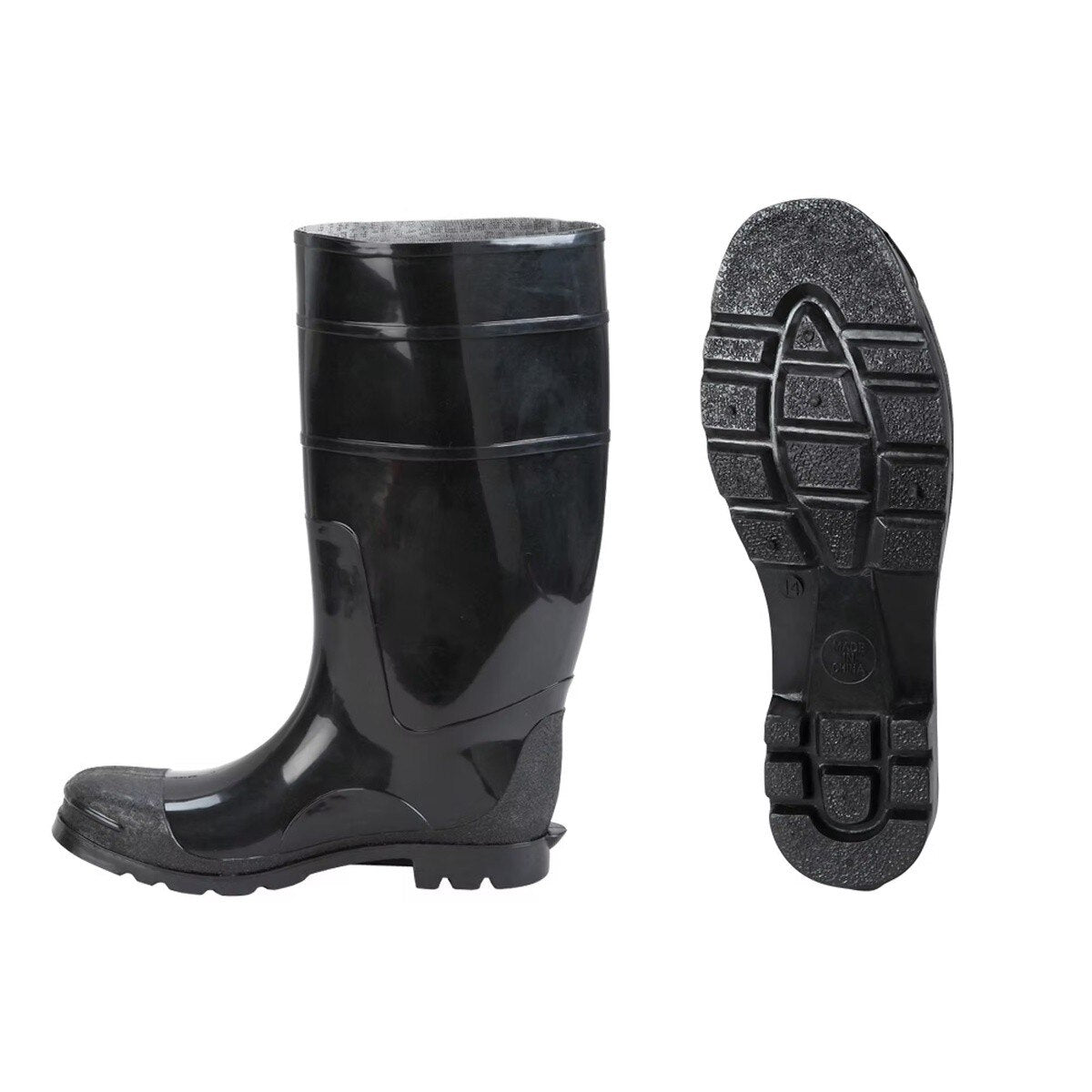 Johnson Wilshire STEEL-6 16" Black PVC Waterproof Plain Toe Boots Size 6