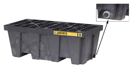Justrite 28625 2-Drum inline pallet with drain- Black