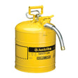 Justrite 7250230 5 Gallon Yellow Steel Safety Can for Diesel, Type II 1" Flexible 9" Long Metal Hose Spout