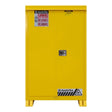 Justrite 814520 45 Gallon Outdoor Flammable Storage Cabinet 43 x 18 x 65" with 2 Shelves Self Close Doors Yellow
