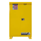 Justrite 814520 45 Gallon Outdoor Flammable Storage Cabinet 43 x 18 x 65" with 2 Shelves Self Close Doors Yellow