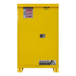 Justrite 814520 45 Gallon Outdoor Flammable Storage Cabinet 43 x 18 x 65" with 2 Shelves Self Close Doors Yellow