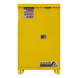Justrite 814520 45 Gallon Outdoor Flammable Storage Cabinet 43 x 18 x 65" with 2 Shelves Self Close Doors Yellow