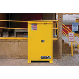 Justrite 814520 45 Gallon Outdoor Flammable Storage Cabinet 43 x 18 x 65" with 2 Shelves Self Close Doors Yellow - 5