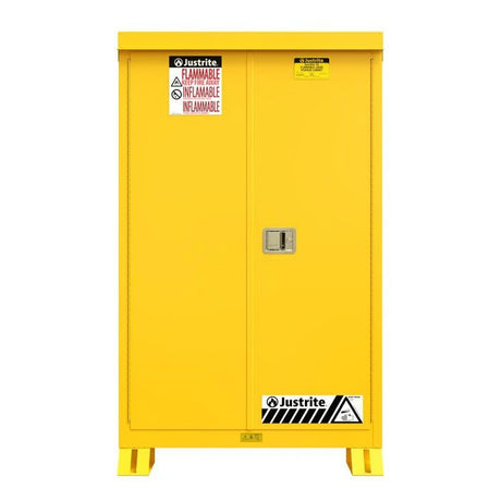 Justrite 819020 90 Gallon Outdoor Flammable Storage Cabinet 72 x 43 x 37.625" Yellow (2 Shelves)