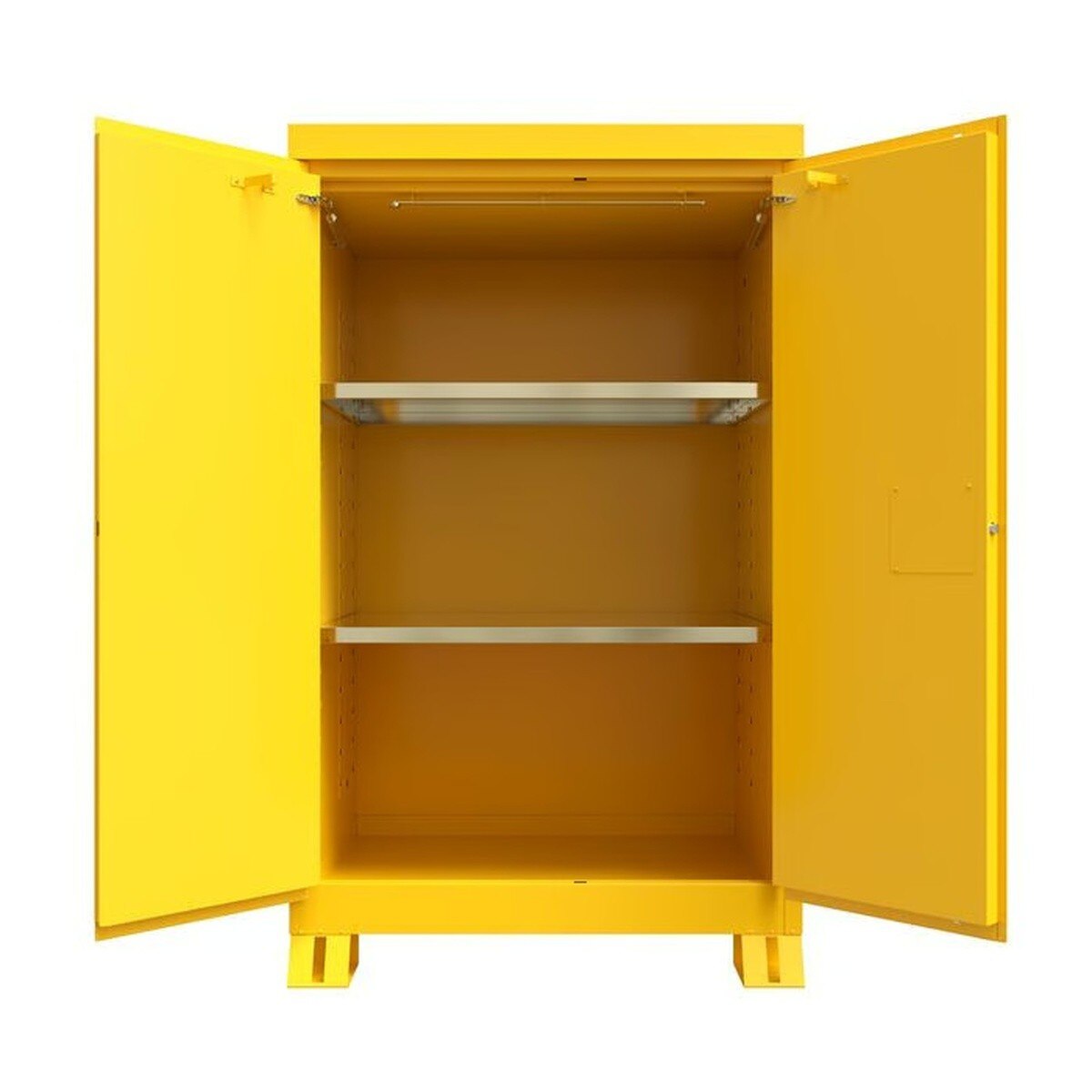 Justrite 819020 90 Gallon Outdoor Flammable Storage Cabinet 72 x 43 x 37.625" Yellow (2 Shelves) - 2