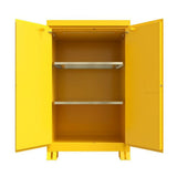 Justrite 819020 90 Gallon Outdoor Flammable Storage Cabinet 72 x 43 x 37.625" Yellow (2 Shelves) - 2