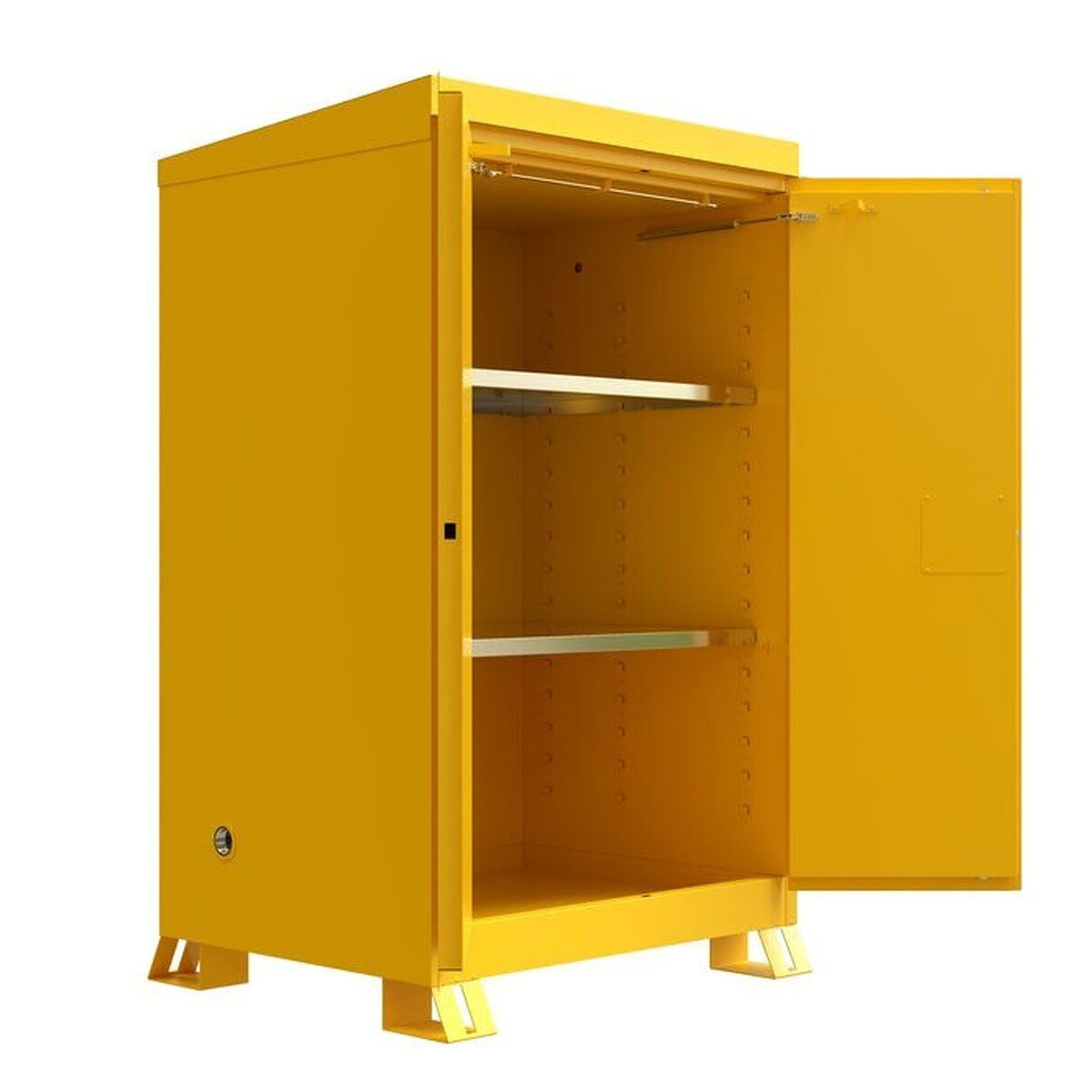 Justrite 819020 90 Gallon Outdoor Flammable Storage Cabinet 72 x 43 x 37.625" Yellow (2 Shelves) - 4